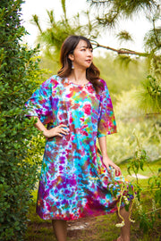 Painted Sky Hand Dyed Boho Cotton Dress with Pockets