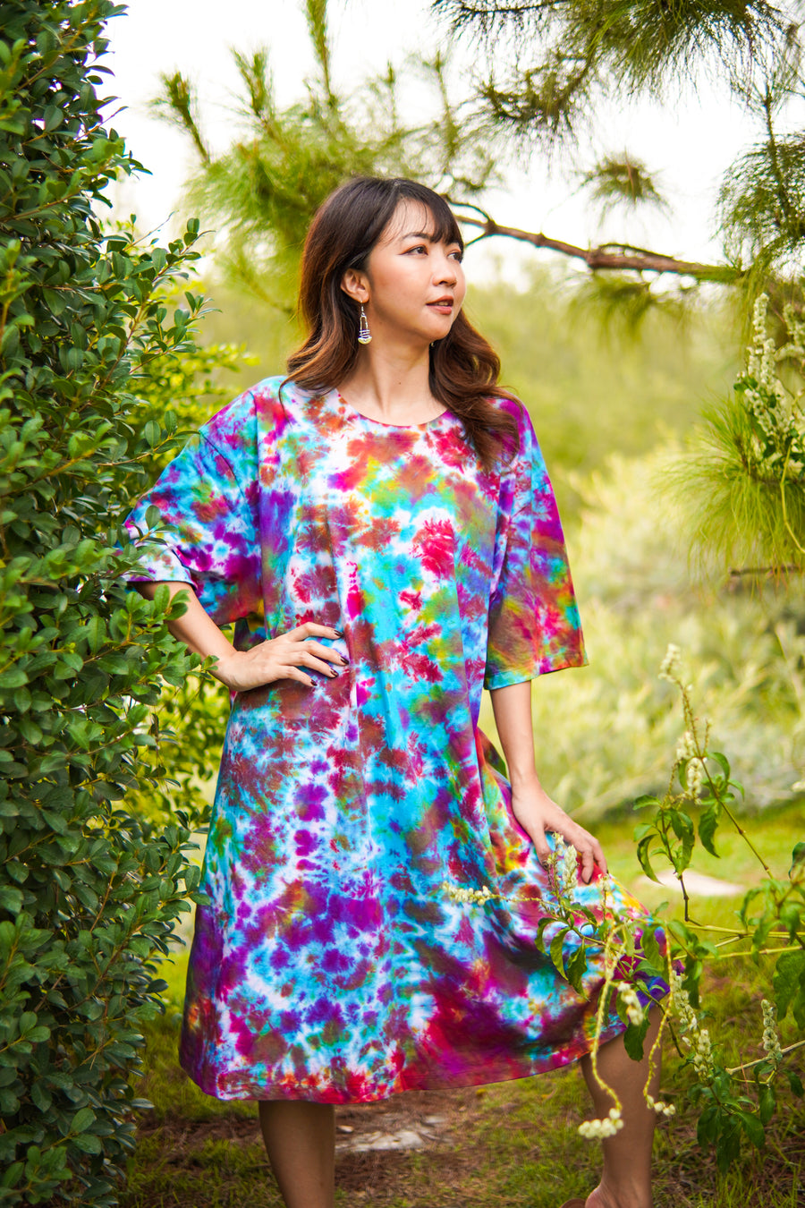 Painted Sky Hand Dyed Boho Cotton Dress with Pockets