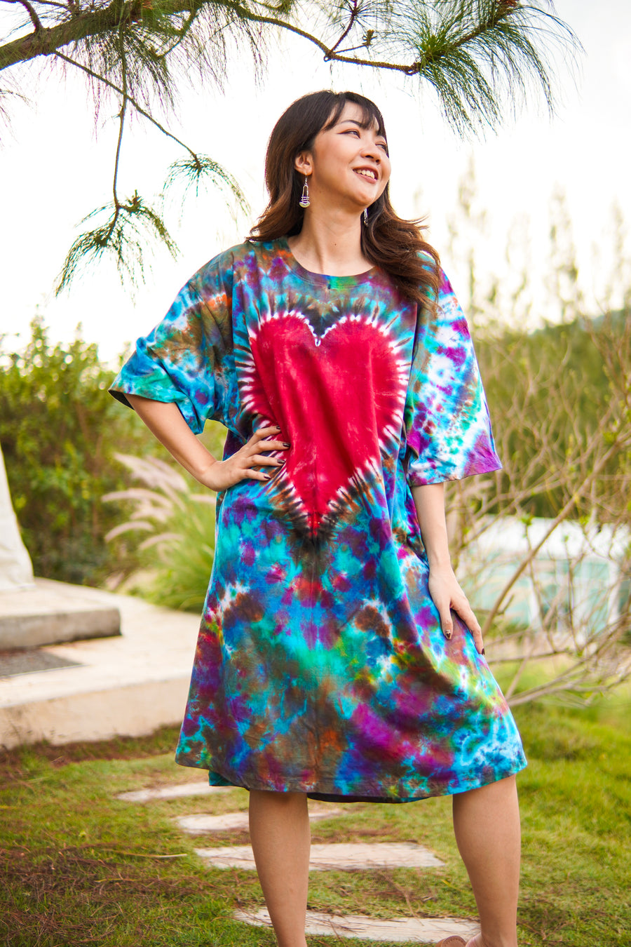 Bohemian Heart Hand Dyed Boho Cotton Dress with Pockets