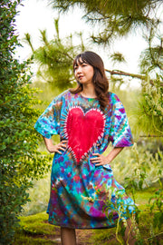 Bohemian Heart Hand Dyed Boho Cotton Dress with Pockets