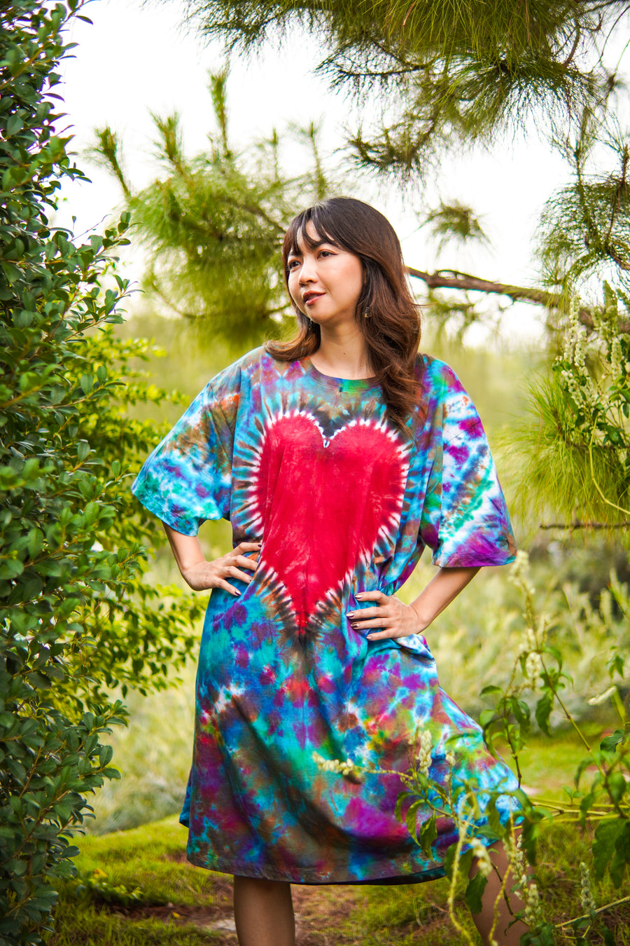 Bohemian Heart Hand Dyed Boho Cotton Dress with Pockets
