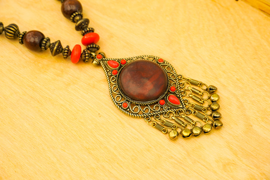 Rust Stone Fringe Statement Necklace