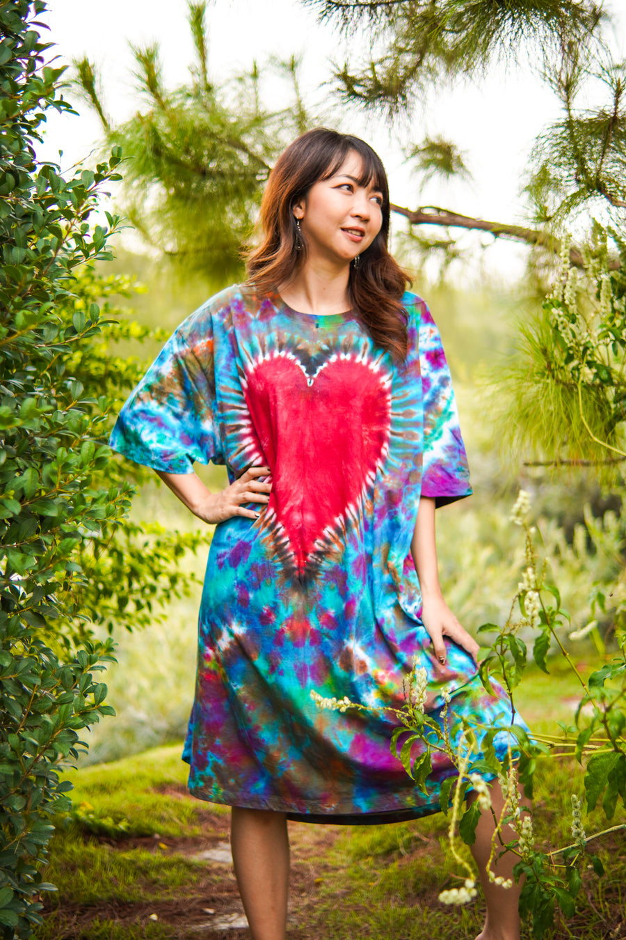 Bohemian Heart Hand Dyed Boho Cotton Dress with Pockets