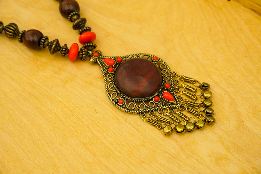 Rust Stone Fringe Statement Necklace