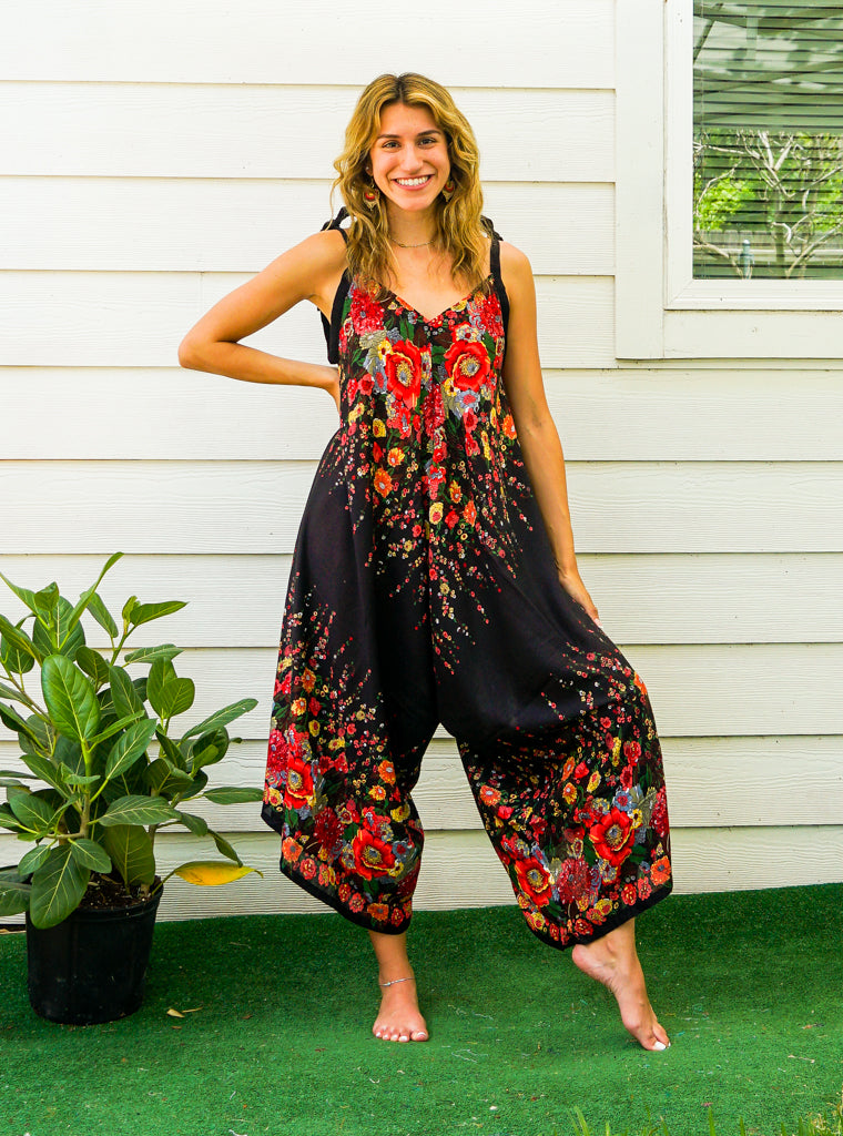 Black Rose Garden Boho Jumpsuit