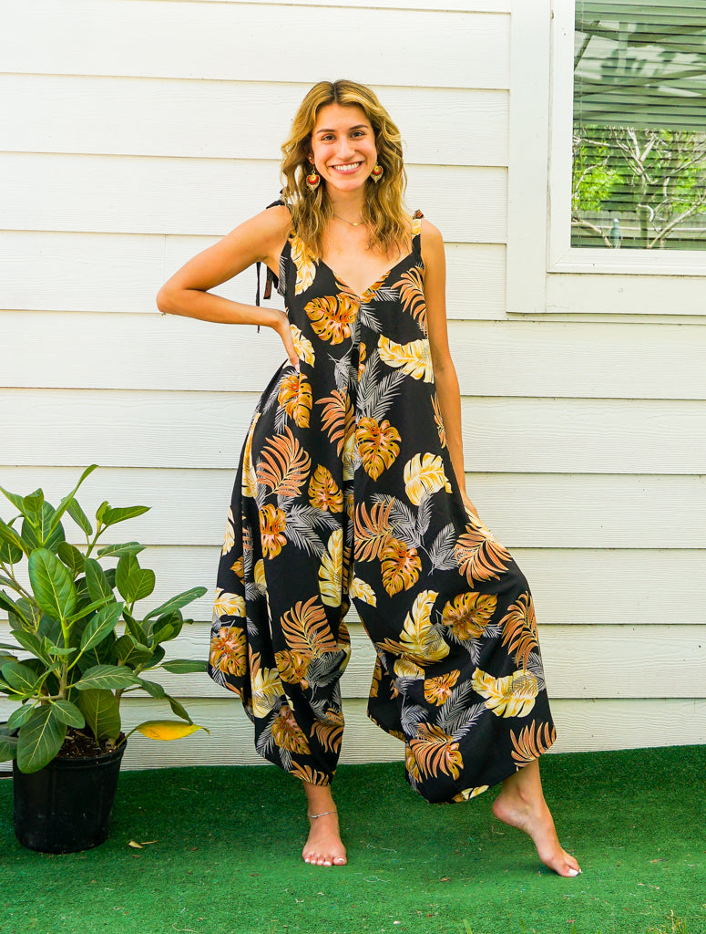 Golden Palm Silk Flow Jumpsuit