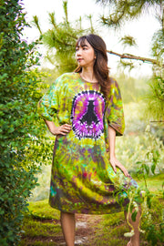 Forest Peace Hand Dyed Boho Cotton Dress with Pockets