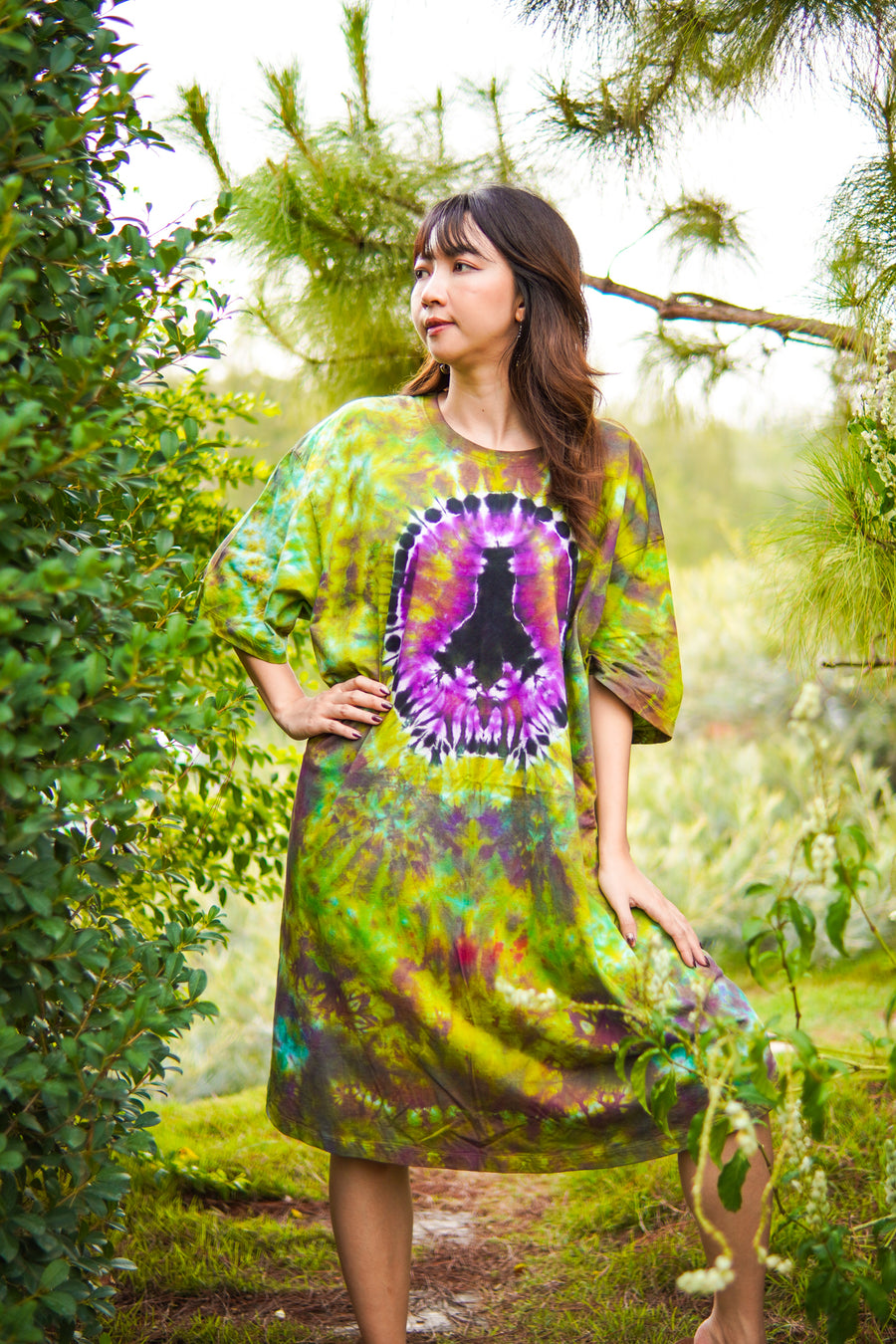 Forest Peace Hand Dyed Boho Cotton Dress with Pockets