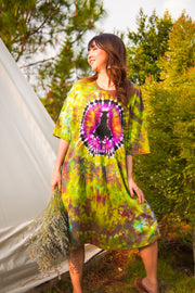 Forest Peace Hand Dyed Boho Cotton Dress with Pockets