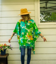 Lagoon Hibiscus Tunic Boho Kaftan Blouse