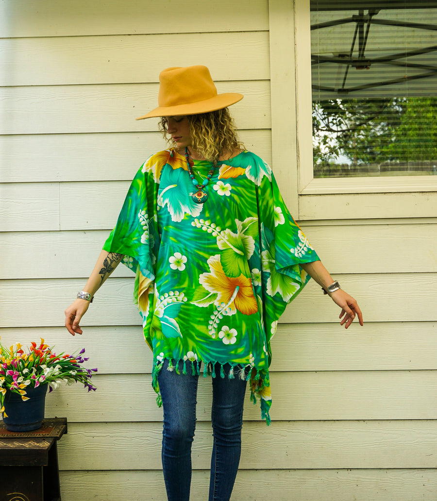 Lagoon Hibiscus Tunic Boho Kaftan Blouse