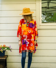 Sun Kissed Hibiscus Tunic Boho Kaftan Blouse