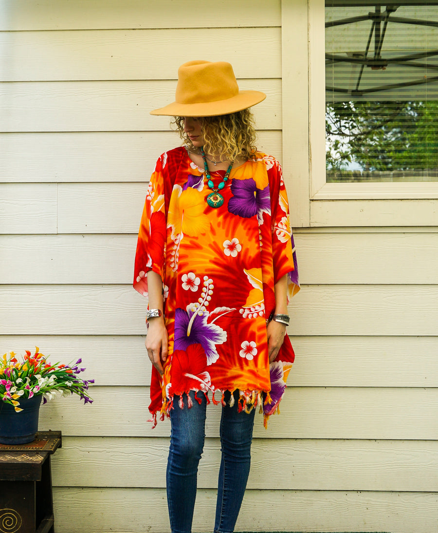 Sun Kissed Hibiscus Tunic Boho Kaftan Blouse