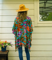 Turquoise Hibiscus Banana Plumeria Palm Tunic Boho Kaftan Blouse