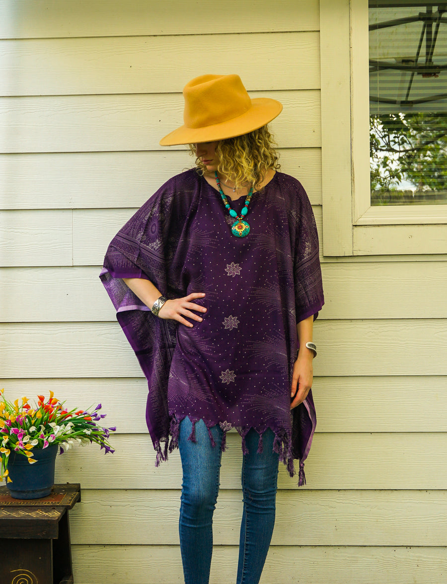 Moonlit Amethyst Tunic Boho Kaftan Blouse