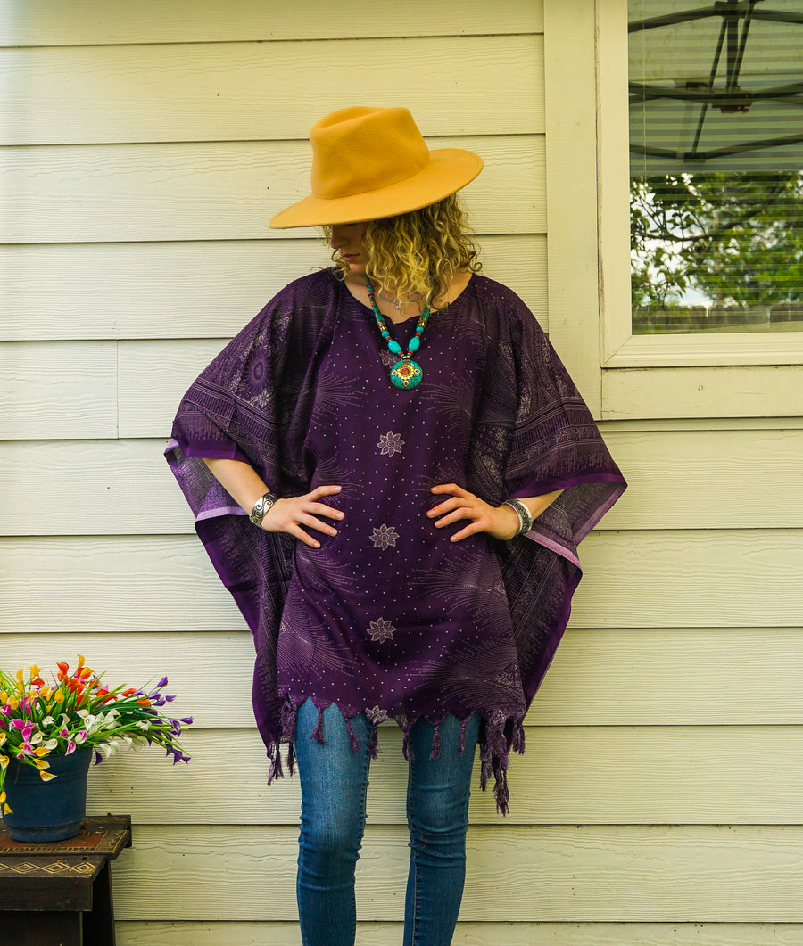 Moonlit Amethyst Tunic Boho Kaftan Blouse