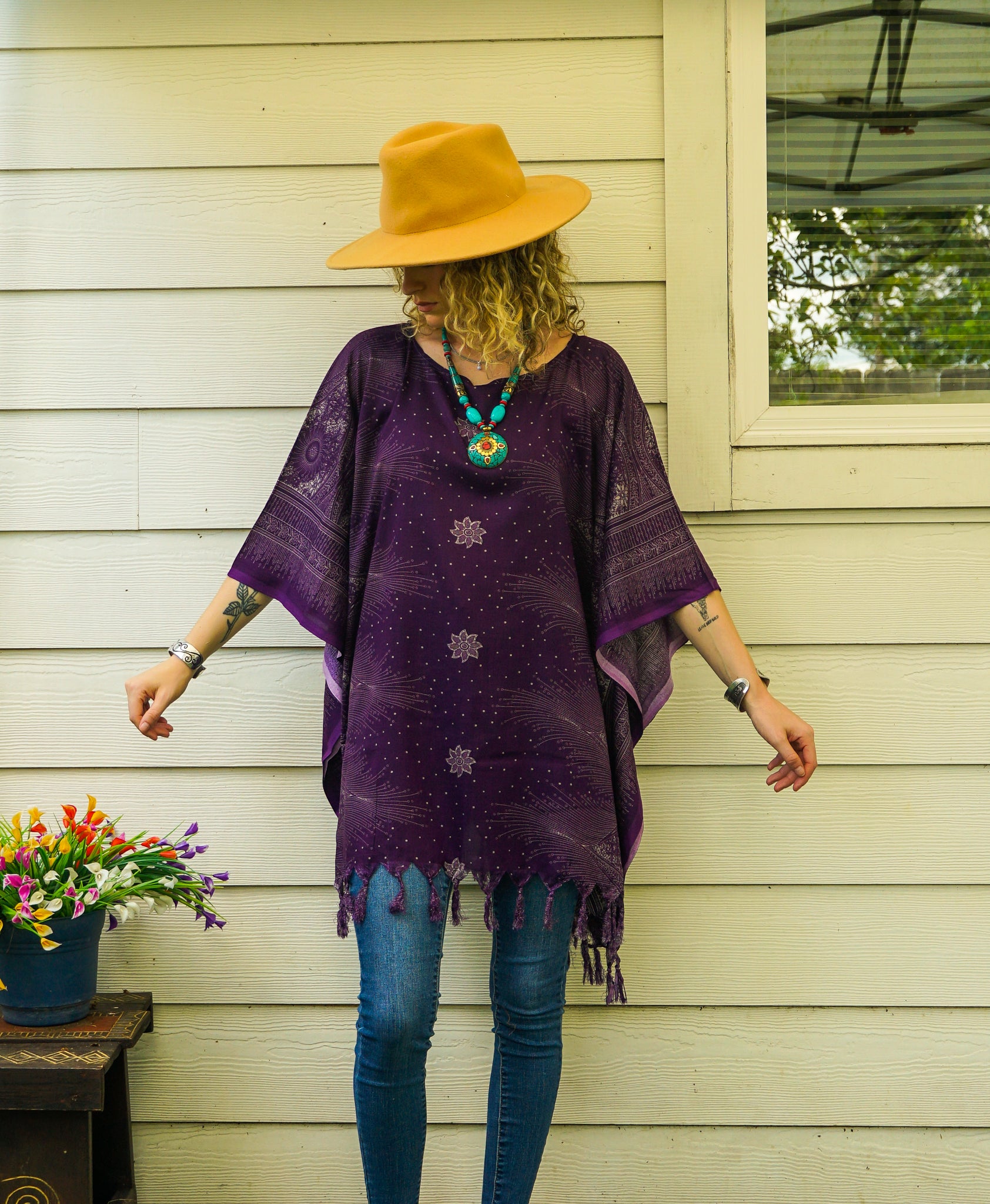 Moonlit Amethyst Tunic Boho Kaftan Blouse