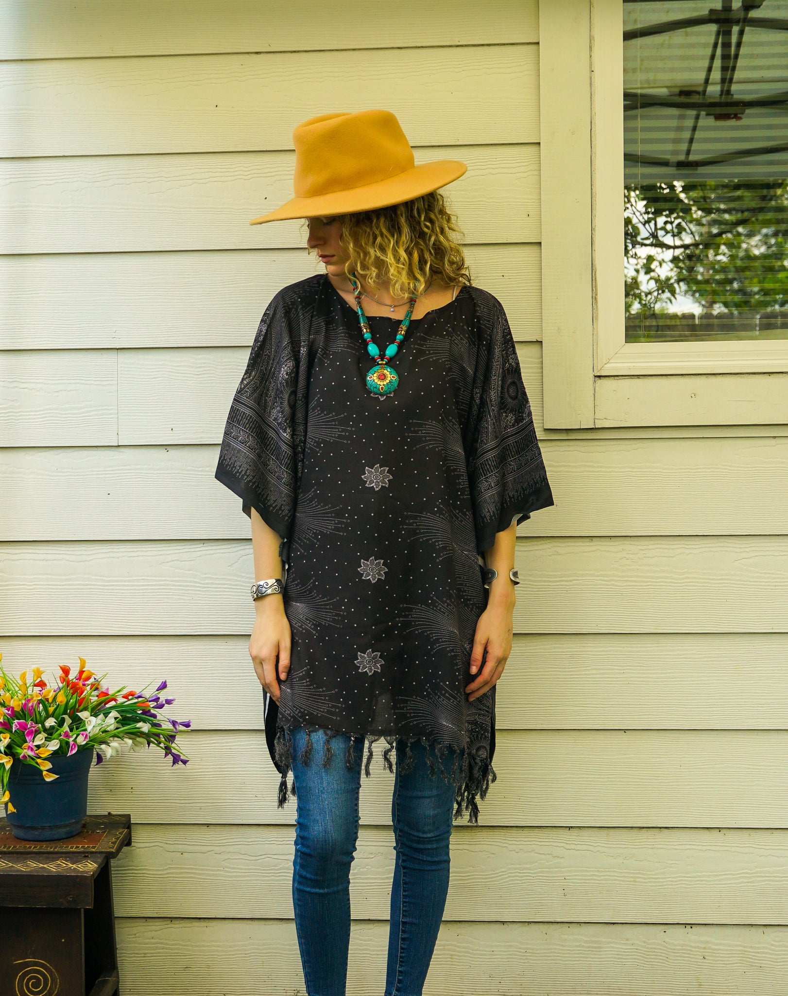 Black Moon Tunic Boho Kaftan Blouse