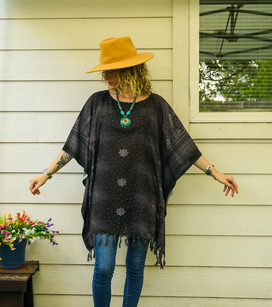 Black Moon Tunic Boho Kaftan Blouse