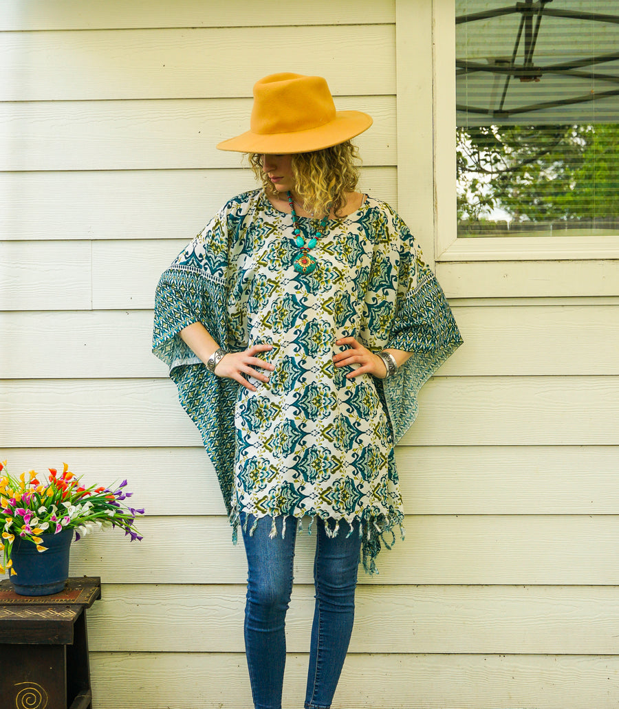 Blue Agave Tunic Boho Kaftan Blouse