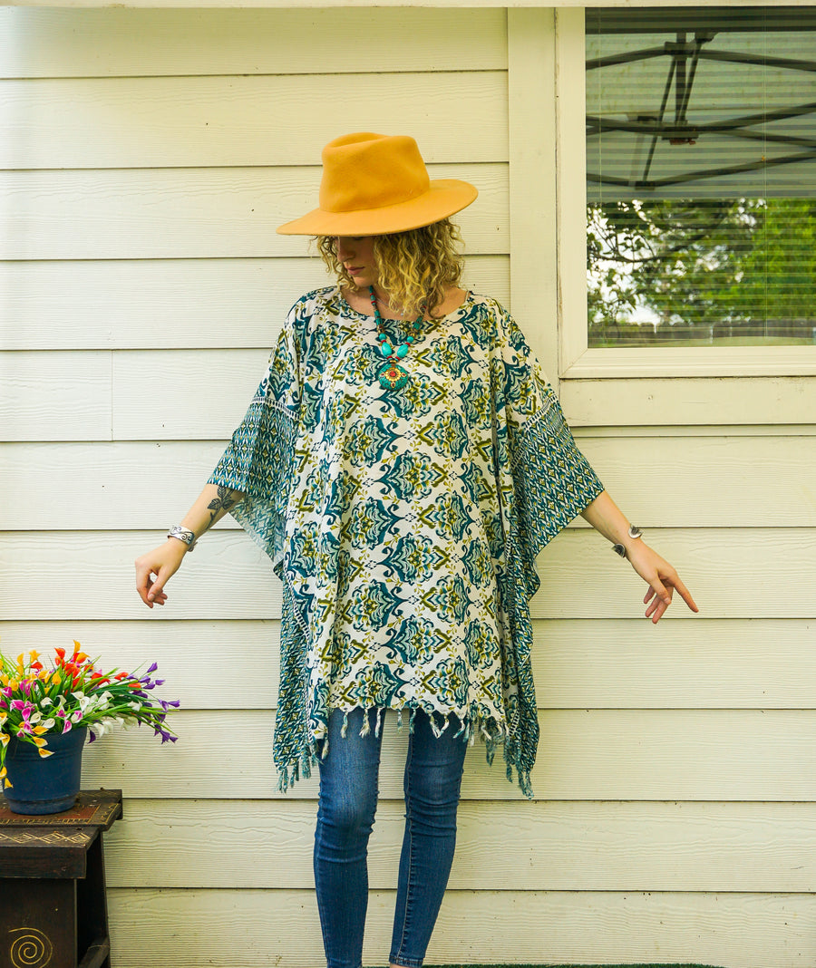 Blue Agave Tunic Boho Kaftan Blouse