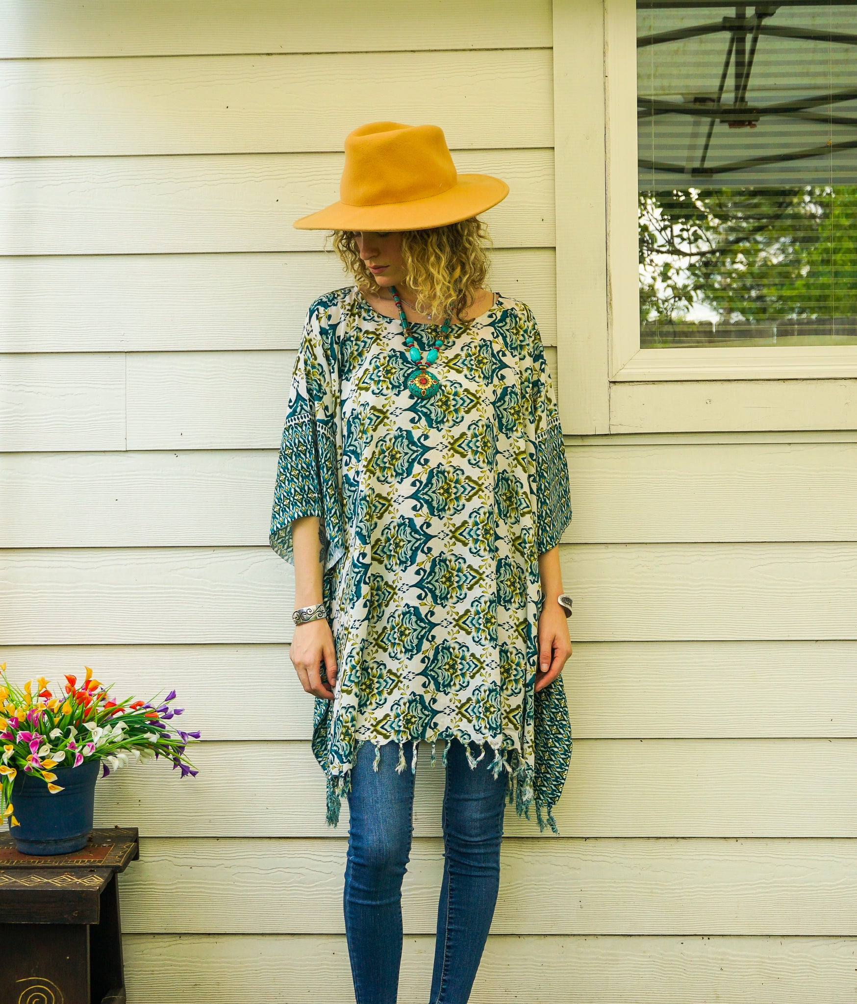 Blue Agave Tunic Boho Kaftan Blouse