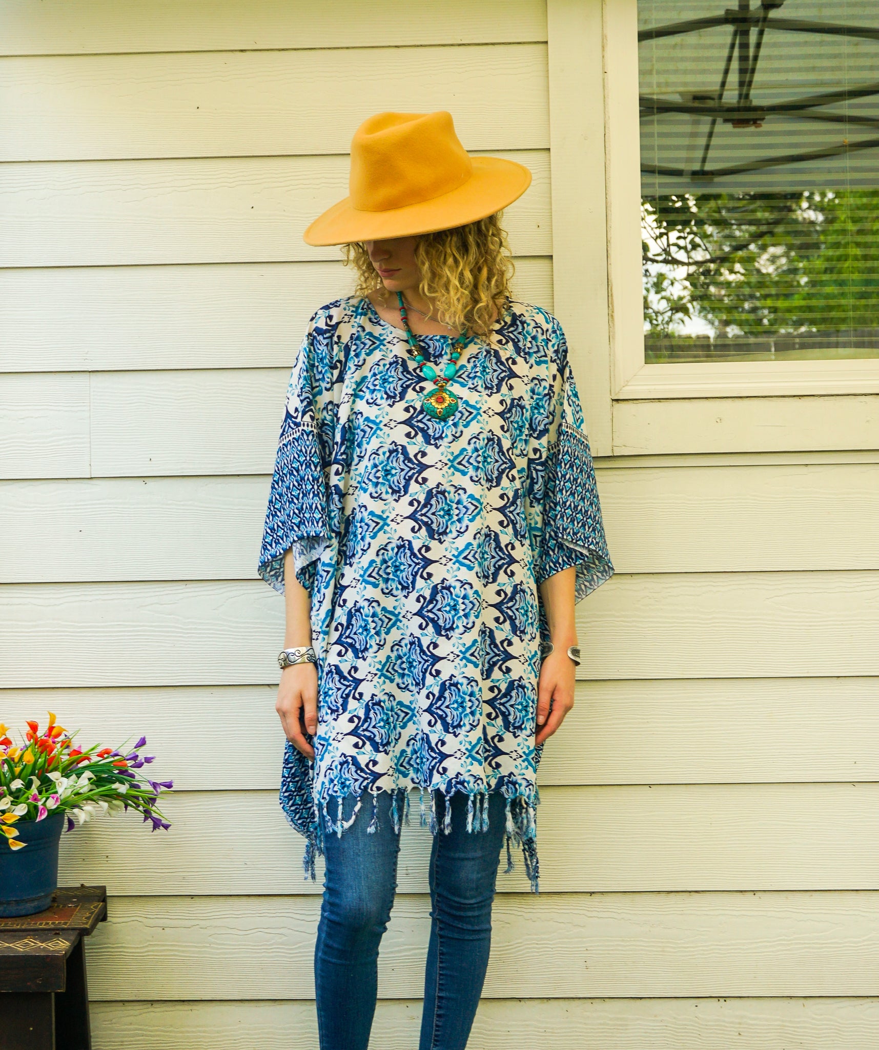 Blue Reef Tunic Boho Kaftan Blouse