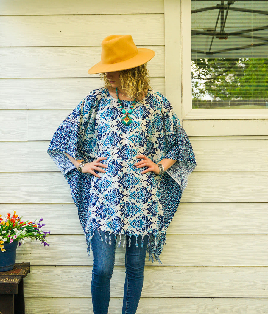 Blue Reef Tunic Boho Kaftan Blouse