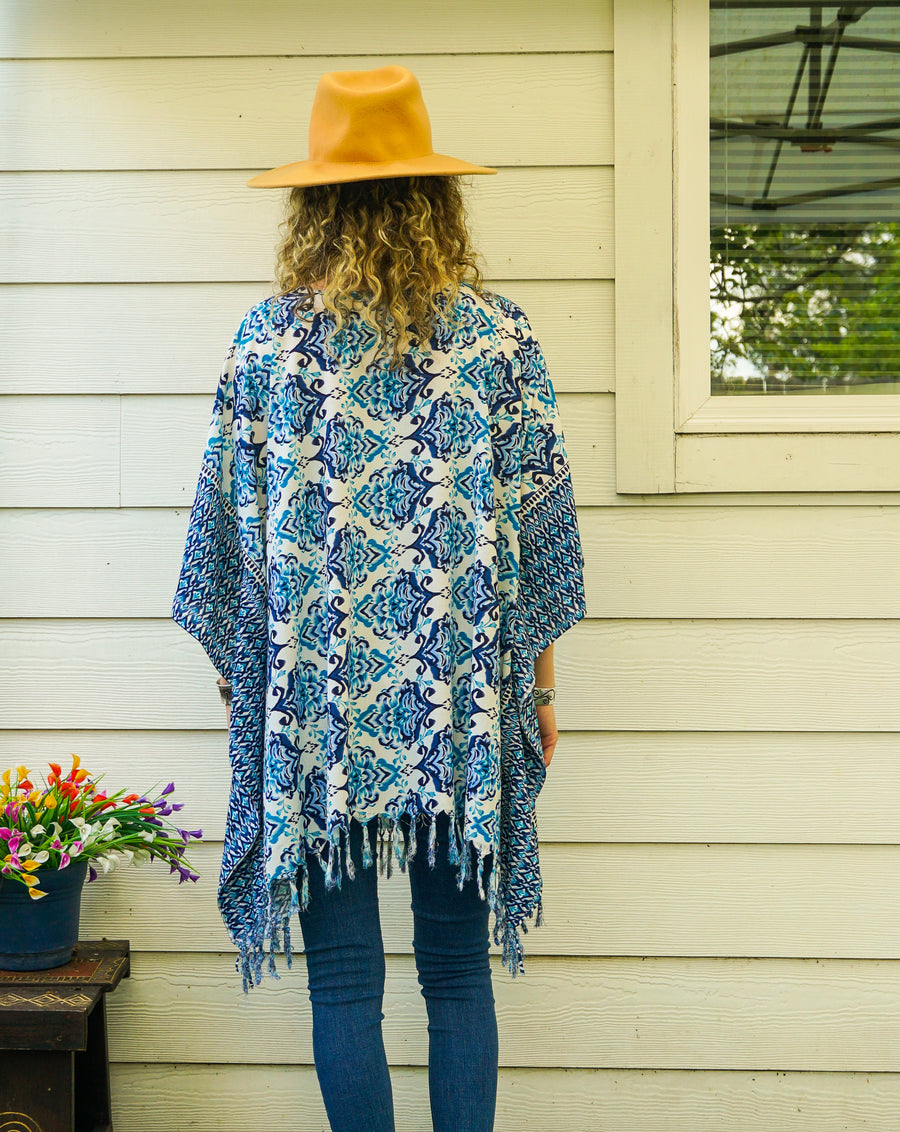 Blue Reef Tunic Boho Kaftan Blouse