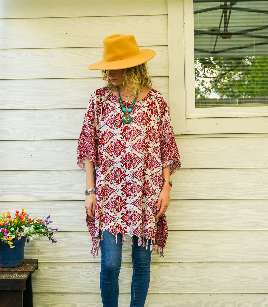 Moroccan Rose Tunic Boho Kaftan Blouse