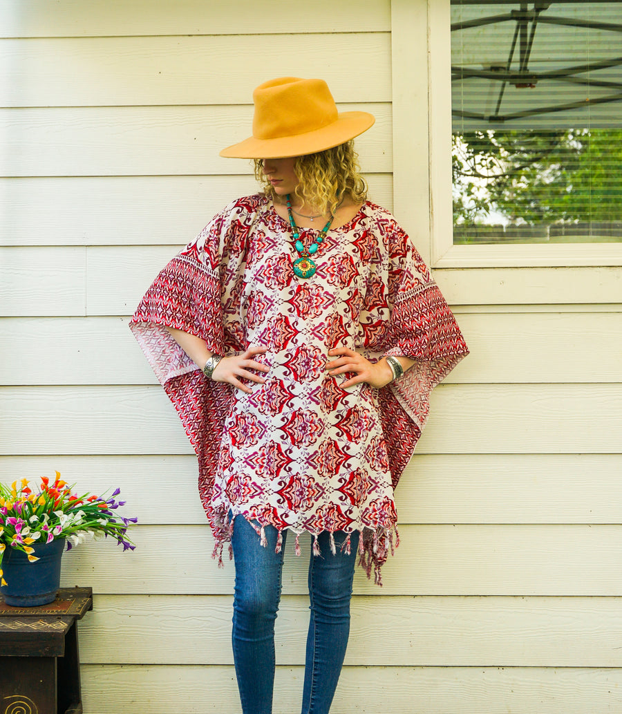 Moroccan Rose Tunic Boho Kaftan Blouse