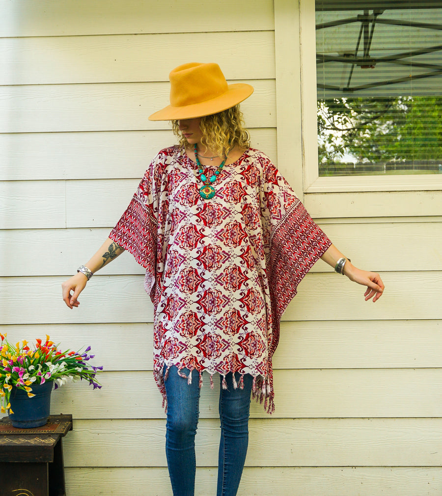 Moroccan Rose Tunic Boho Kaftan Blouse
