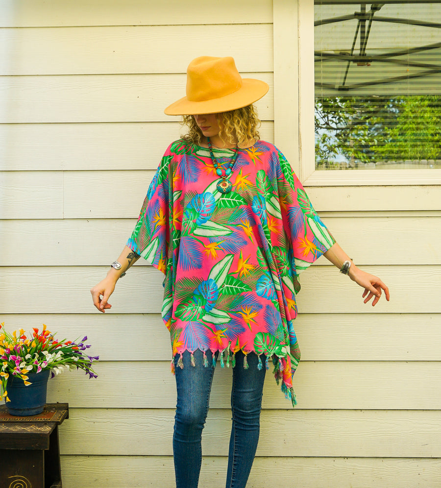 Pink Hibiscus Monstera Kaftan