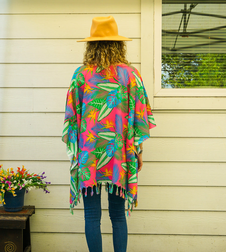 Pink Hibiscus Monstera Kaftan