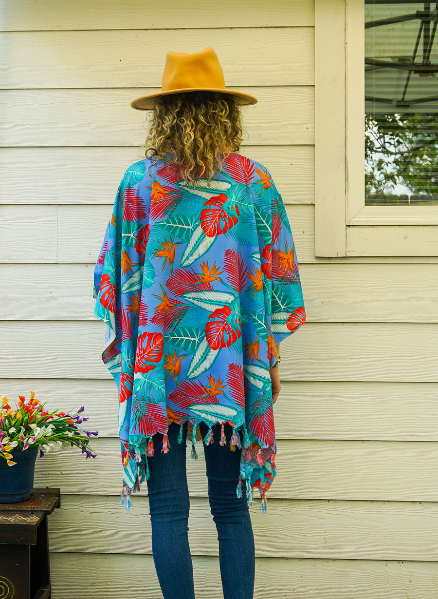 Blue Bird of Paradise Tunic Boho Kaftan Blouse