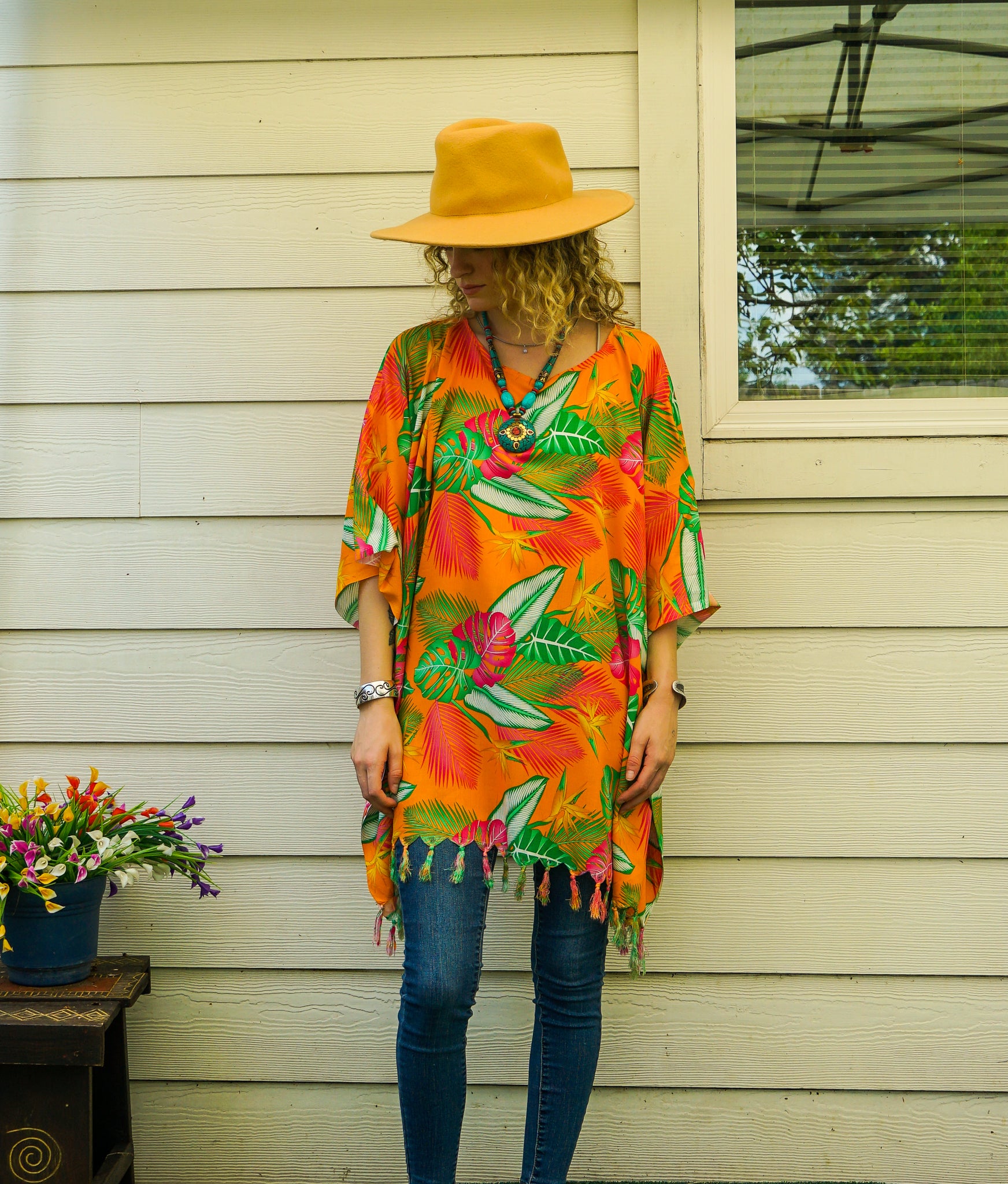 Island Bird of Paradise Tunic Boho Kaftan Blouse