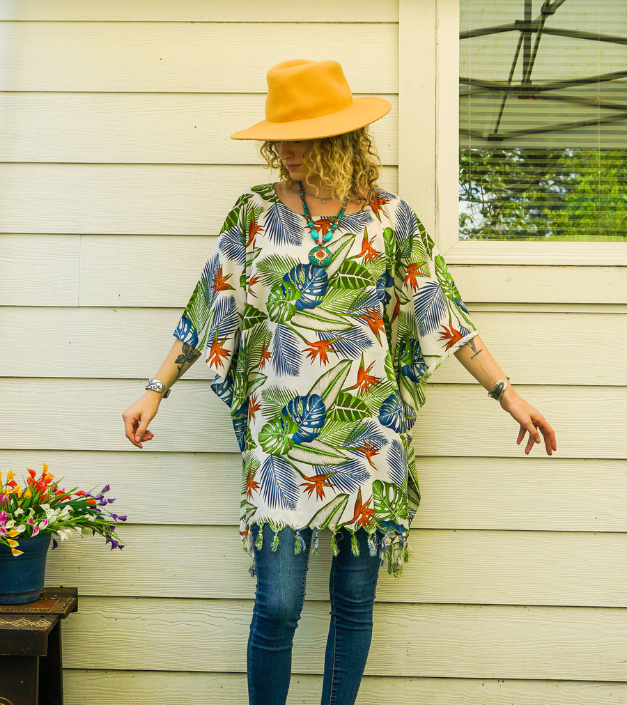 Monstera Dreams Tunic Boho Kaftan Blouse