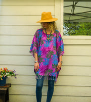 Magenta Palm Tunic Boho Kaftan Blouse