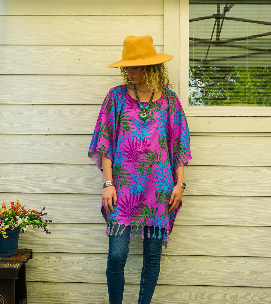 Magenta Palm Tunic Boho Kaftan Blouse