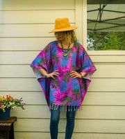 Magenta Palm Tunic Boho Kaftan Blouse