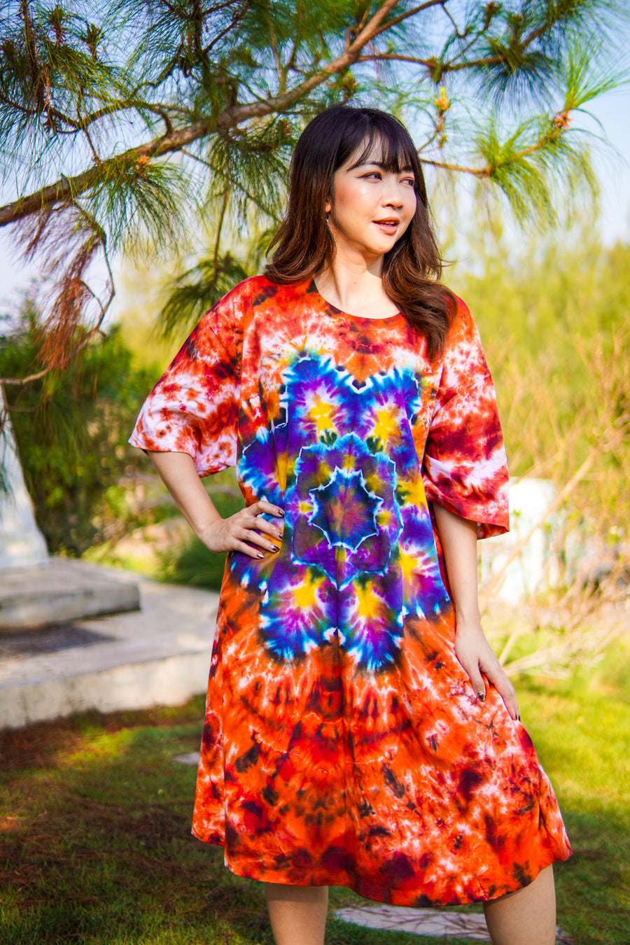 Harvest Sun Hand Dyed Boho Cotton Dress with Pockets