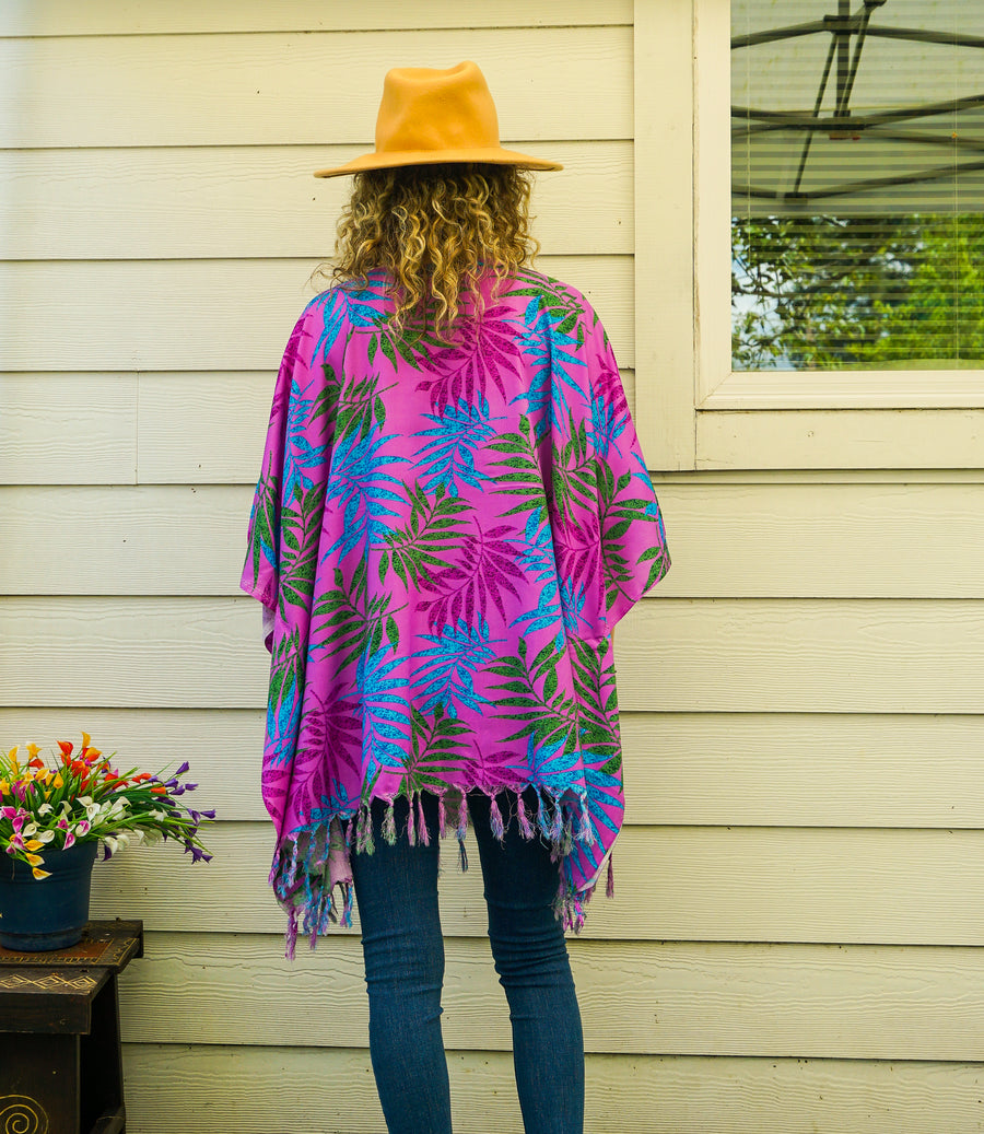 Magenta Palm Tunic Boho Kaftan Blouse