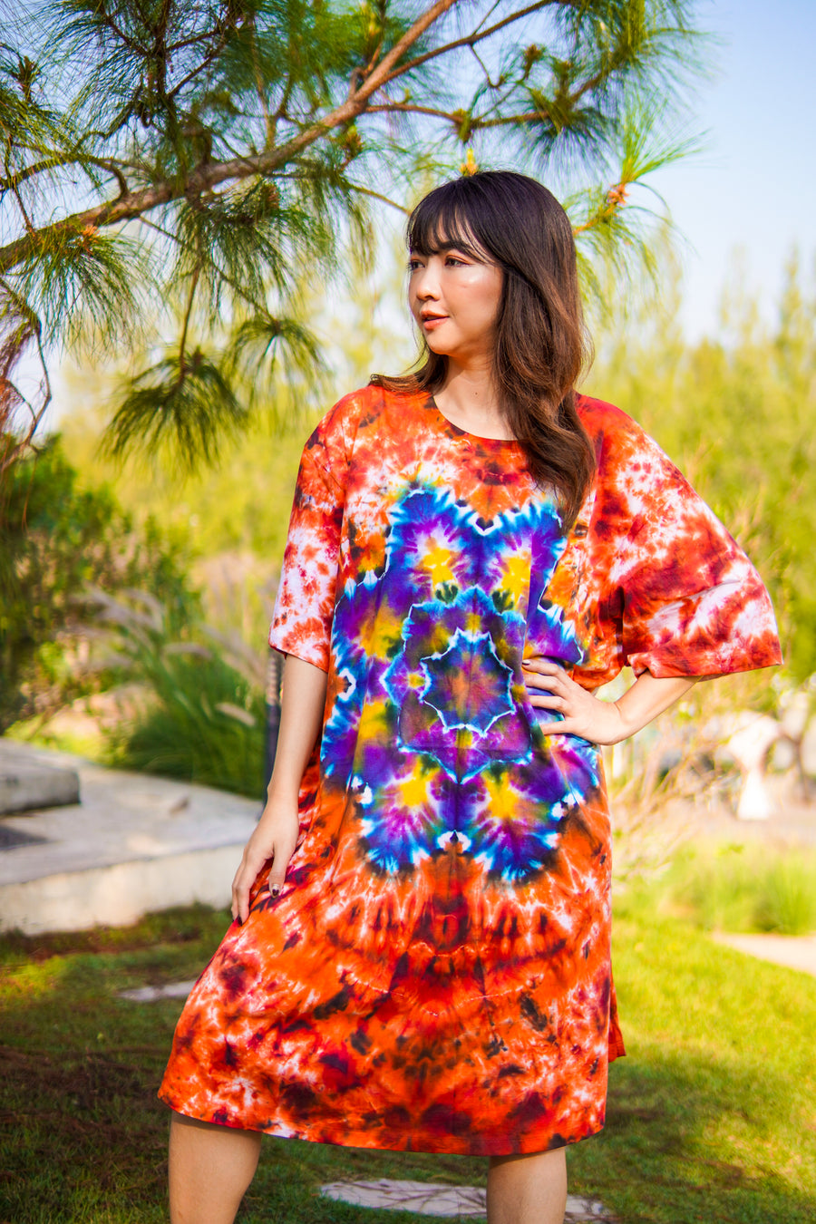 Harvest Sun Hand Dyed Boho Cotton Dress with Pockets