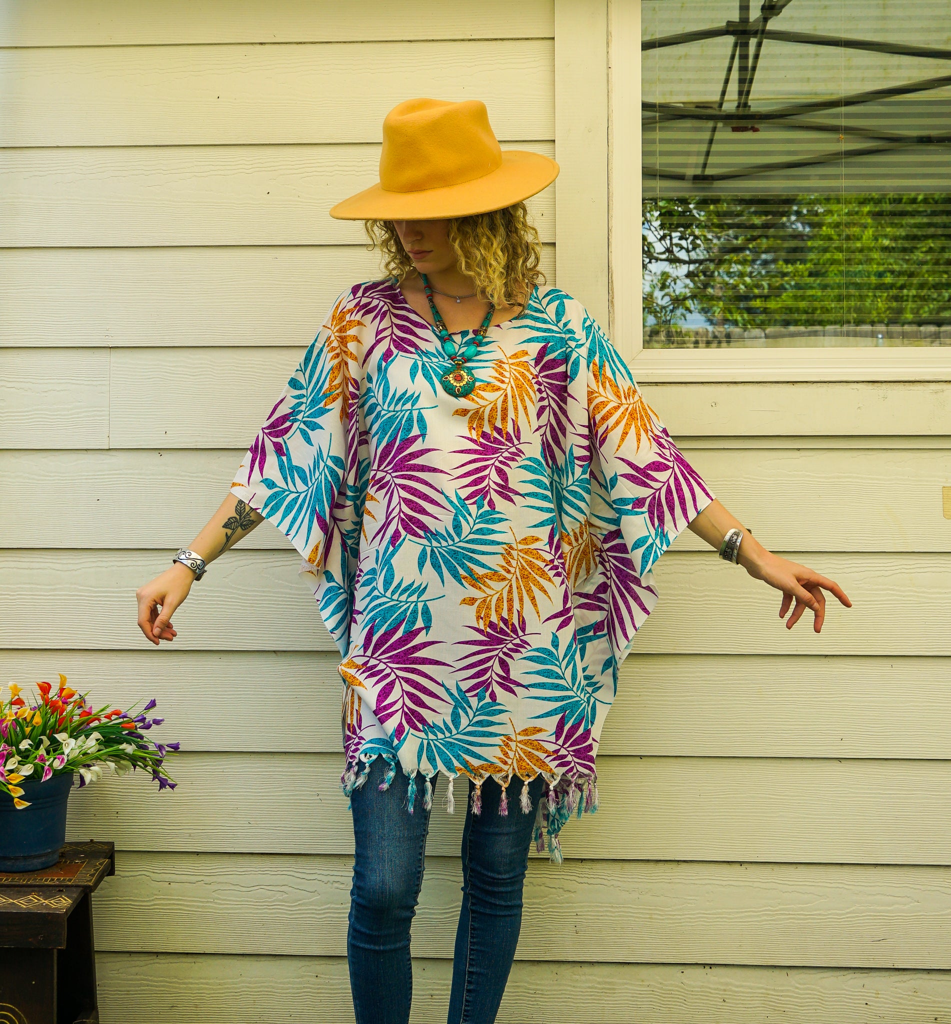 Orchid & Gold Tunic Boho Kaftan Blouse