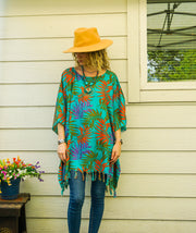 Turquoise Palms Tunic Boho Kaftan Blouse