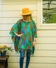 Turquoise Palms Tunic Boho Kaftan Blouse