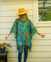 Turquoise Palms Tunic Boho Kaftan Blouse
