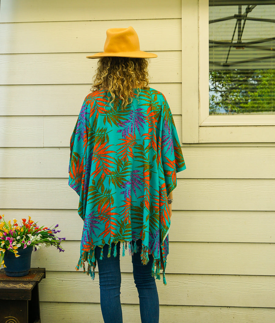 Turquoise Palms Tunic Boho Kaftan Blouse