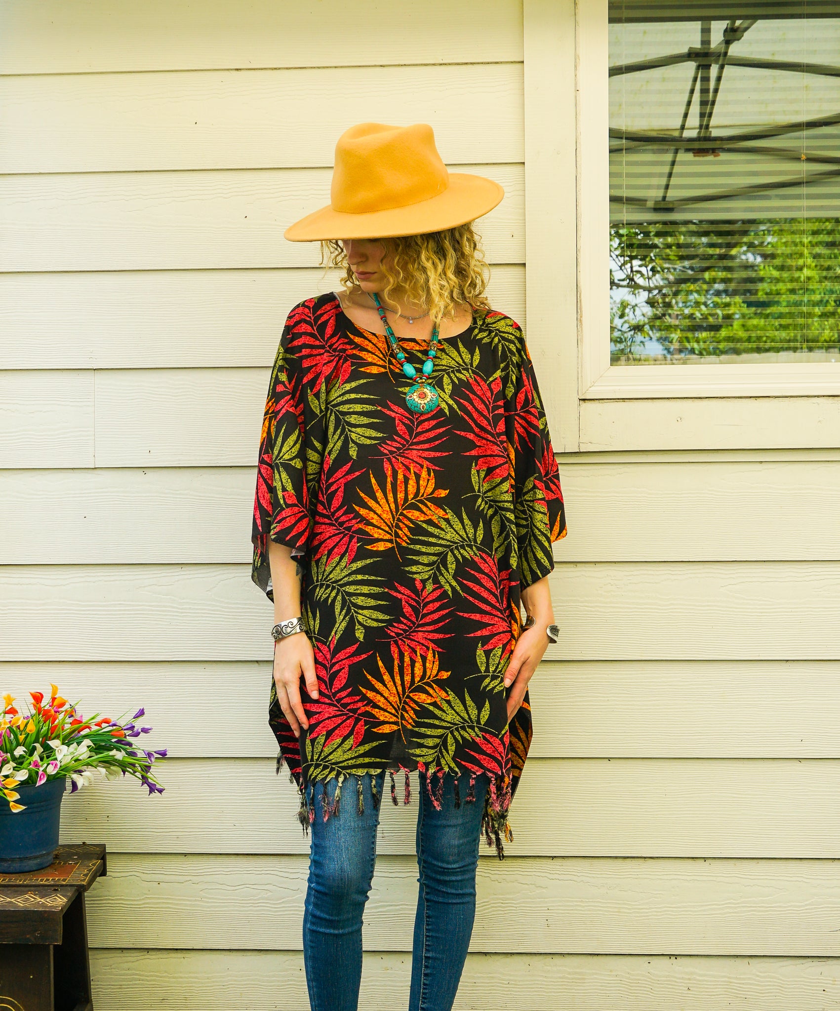 Ember Palm Tunic Boho Kaftan Blouse