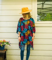Coral Palm Tunic Boho Kaftan Blouse